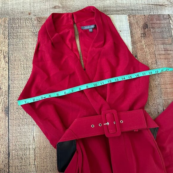 Red Julia Jordan Sleeveless Belted Jumpsuit With Wide Legs & Pockets - Picture 2 of 11